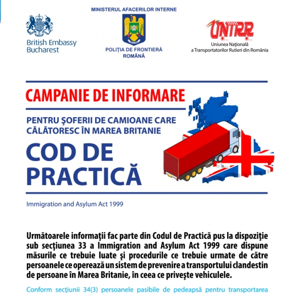 Cod de practică pentru șoferii de camioane care călătoresc în Marea Britanie