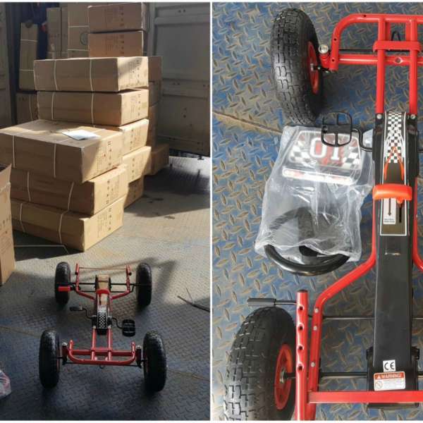 Carturi cu pedale pentru copii, susceptibile a fi contrafăcute, confiscate în Portul Constanţa Sud Agigea