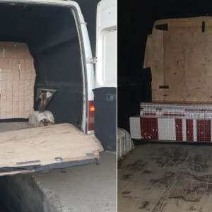Microbuz blindat cu peste 27.400 de pachete cu ţigări, reţinut de poliţiştii de frontieră