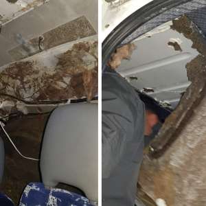 Peste 2.600 de pachete cu țigări de contrabandă, descoperite ascunse în plafonul dublu al unui microbuz