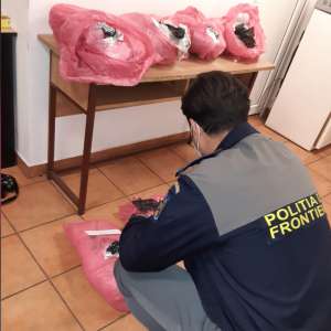 81 kg opiu descoperite ascunse deasupra cabinei unui autocamion, la PTF Calafat