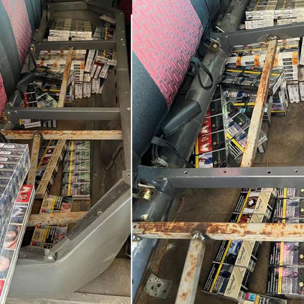 Țigarete în valoare de 23.000 de lei, ascunse într-un microbuz, descoperite la P.T.F Giurgiu