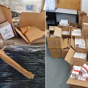 Peste 2.400 de parfumuri, estimate la 1.000.000 lei, descoperite într-un microbuz, la P.T.F Giurgiu