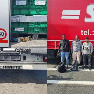 Treisprezece cetăţeni străini depistați într-un TIR cu role de oțel