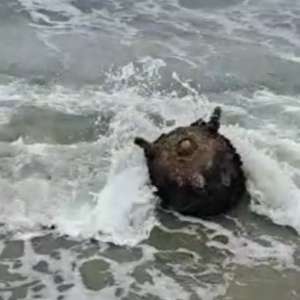 Mină marină descoperită de polițiștii de frontieră pe plajă, în zona localității Sfântul Gheorghe