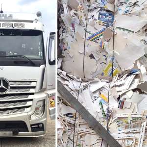 Ansamblu rutier încărcat cu peste 22.000 kg deșeuri din hârtie și carton, oprit în P.T.F. Giurgiu